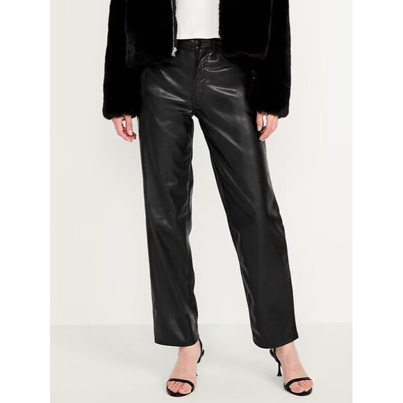 Old Navy High Rise OG Loose Faux Leather Ankle Pants Womens 6 Tall Black NEW - Picture 1 of 11